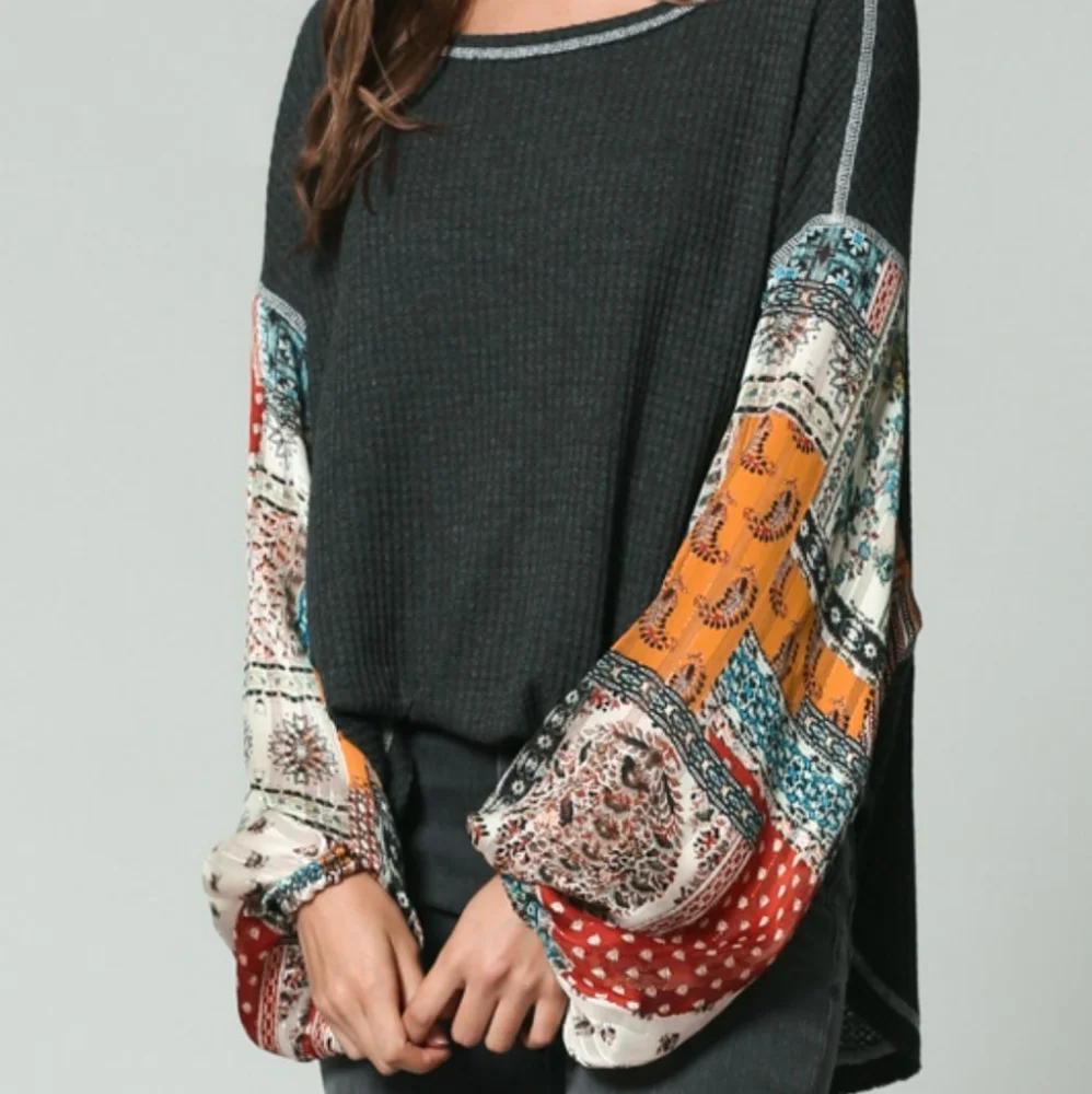 By Together PAISLEY GYPSY SLEEVE Top L